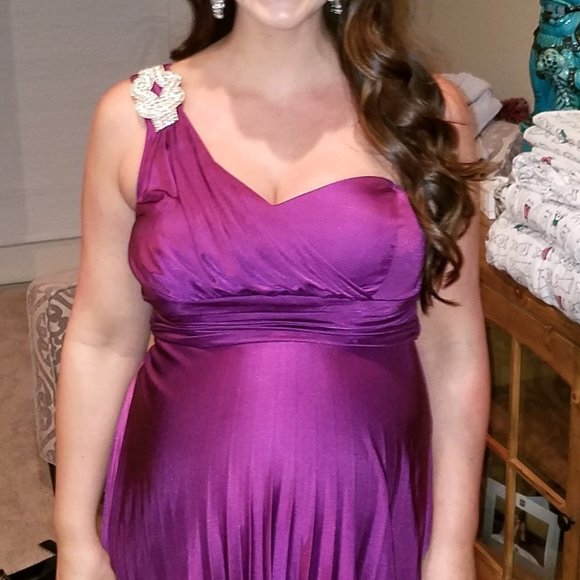 Escape by Joanna Cher Eggplant One Shoulder Empire dress - Picture 5 of 10